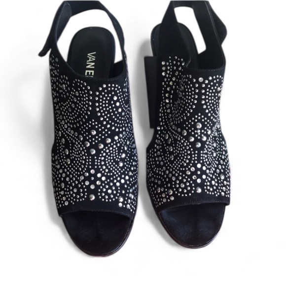 VANELI Beaded Bling Velvet Open Toe Black High Heels Velcro Strap Size 8 Narrow main image 9